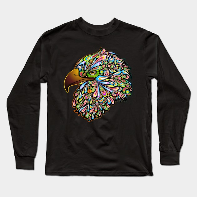 Eagle Psychedelic Art Portrait Long Sleeve T-Shirt by BluedarkArt